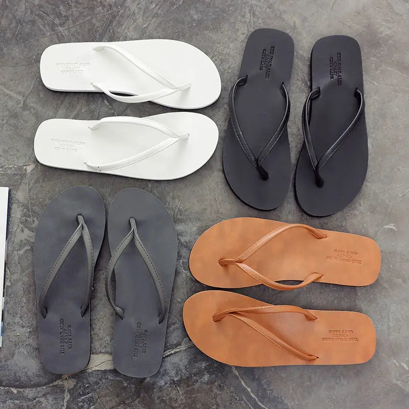 Men's anti slip flip flops, new couple's slippers for summer wear, durable leather, simple and fashionable beach shoes