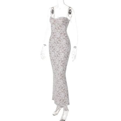 Women's Sexy Lace Splicing Strap Backless Dress Fashionable Slim Suspender Hip Covering Long Slit Female Nightclub Dresses 2026