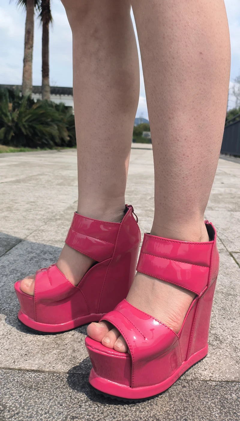 Women Thick Bottom High Heels White Platform Summer Roman Sandals 14CM Gladiator Non-Slip Wedge Shoes Model Sandalies Plus Size