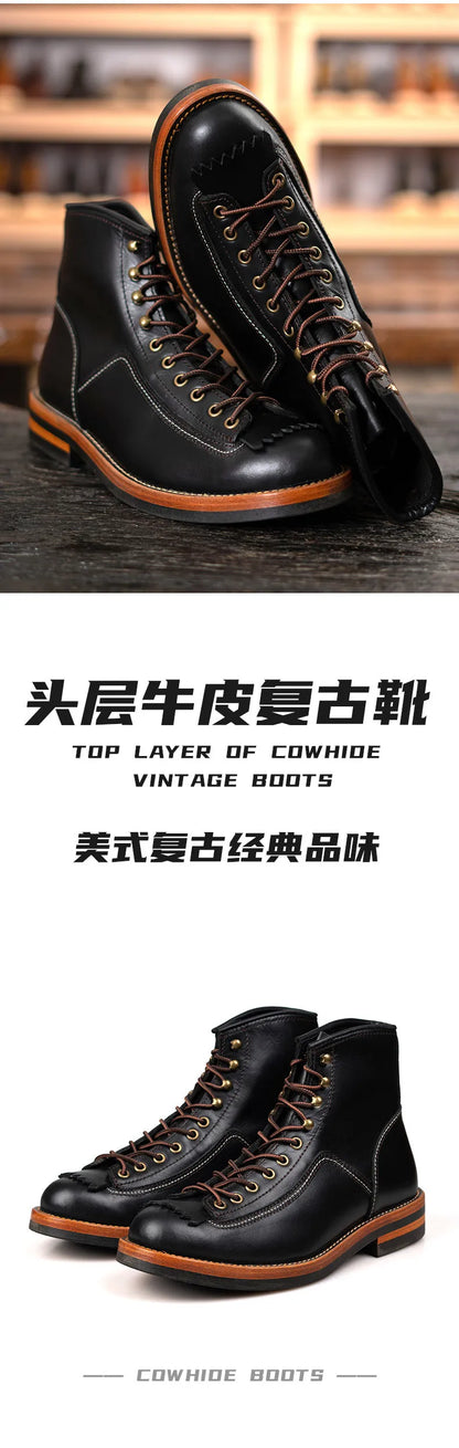 Hand Sewn High Top Men's Shoes with Trendy Lightweight Soles for Outdoor Work Boots