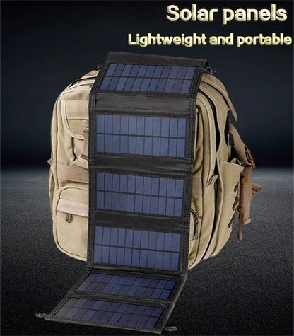 20W 6-Fold Portable Foldable Solar Charger Panel, USB 5V DC Full Time Power Output for Outdoor Mobile Power Supply