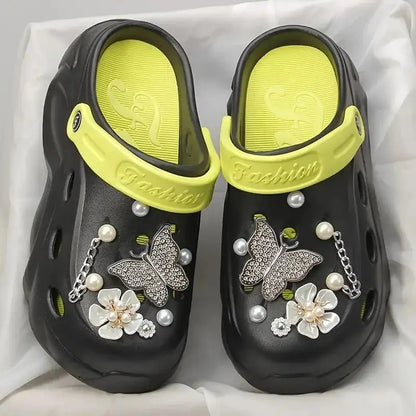 Luxury DIY Pearl Chain Non Slip Clogs Women Summer 2026 Comfort Platform Slip On Sandals EVA Thick Bottom Outdoor Slippers Shoes