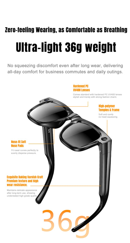 Smart Glasses 800W Pixel Camera Bluetooth IPX4 Waterproof Magnetic Charging Audio Glasses Video Voice Recorder Hands-Free Camera