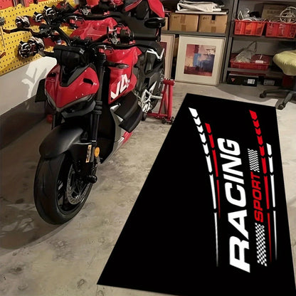 VIKAMA Black Motorcycle Racing Rug Sporty Moto Mat Garage Floor Carpet Easy Clean Modern Home Decor Entryway Runner