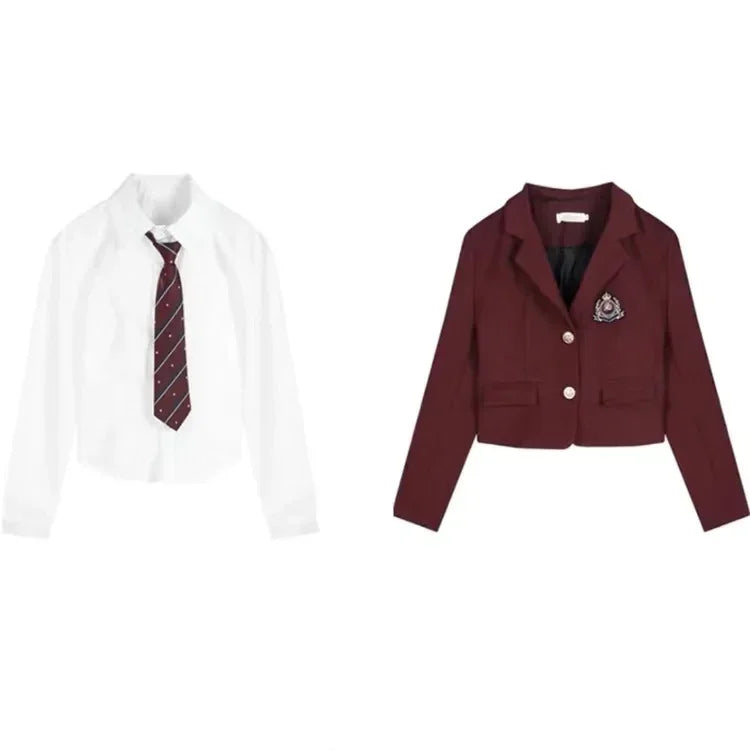 Korean Style Girls JK Uniform Suit Daily Red Blazer Coat Sexy Slim JK Wrap Buttock Skirt Women Preppy Summer School Uniform Suit