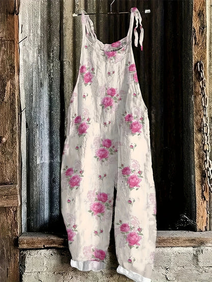 New Women's Sling Bodysuit Pants Sleeveless Floral Printed Wide Leg Pants Casual Outdoor Loose Backless Comfortable Breathable