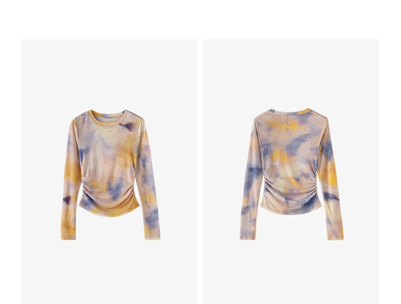 TOYOUTH Women's Sheer Second Skin Base Layer Top 2026 Fall Slim Fit Mongolian Print Nomadic Style