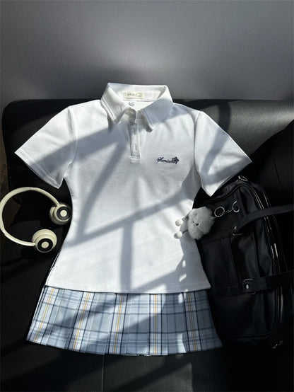 Japanese JK Uniform Polo Shirt and Skirt Suit Spring and Summer Wear Genuine All-match College Style Female Cute Lady Quiet