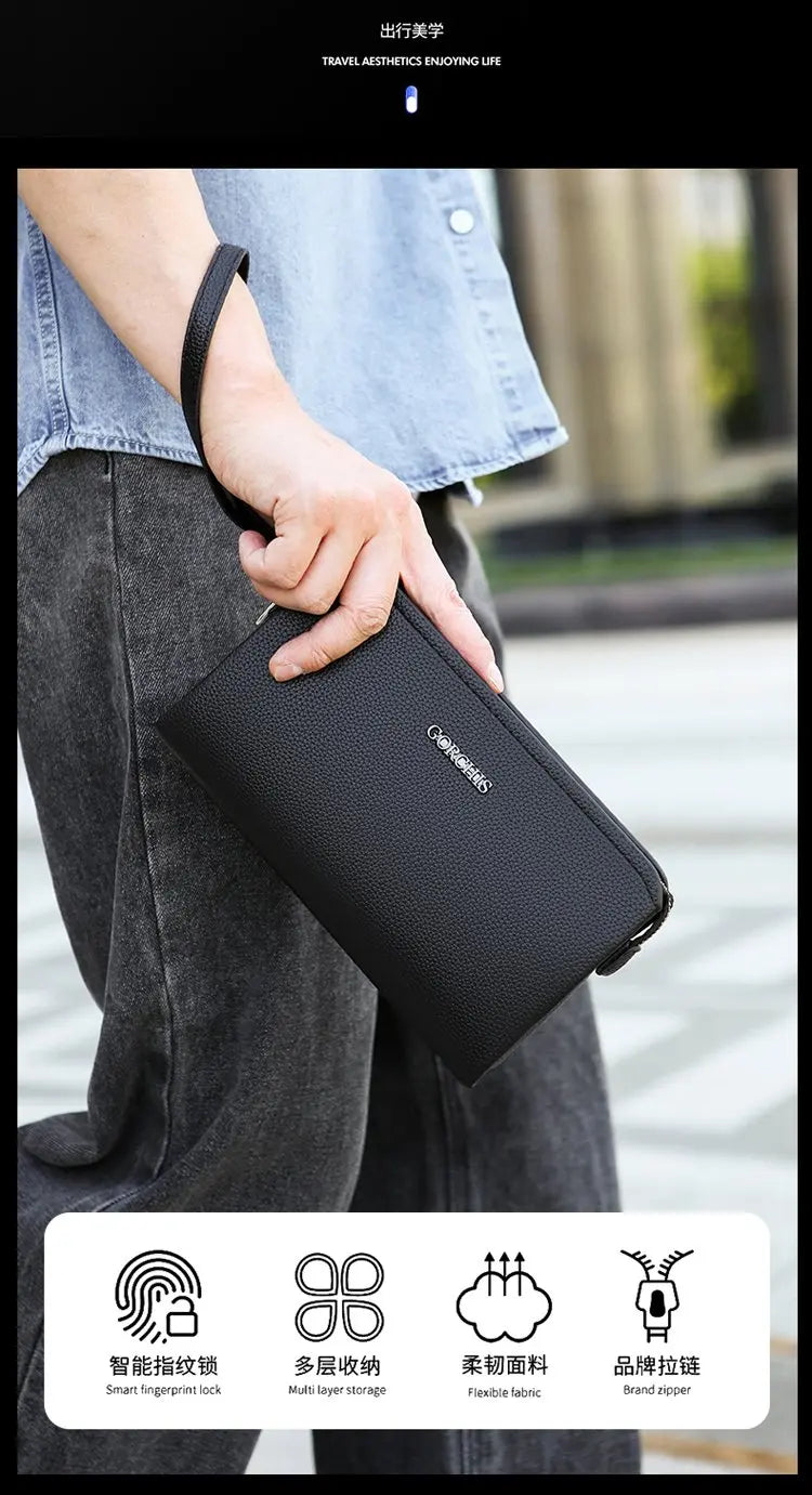 Leather Wallet FL-V1 Men Business Clutch Bag Smart Fingerprint Lock Security Anti Theft Handbag Black Safety Men Wallet сумка 가방