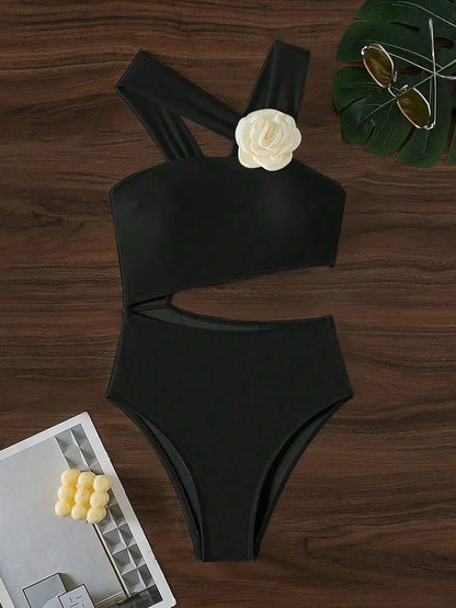 3D Flower Solid 2026 One-shoulder Swimwear Women Sexy Push UP Hollow One Piece Swimsuit Monokini Summer Beach Lady Bathing Suit