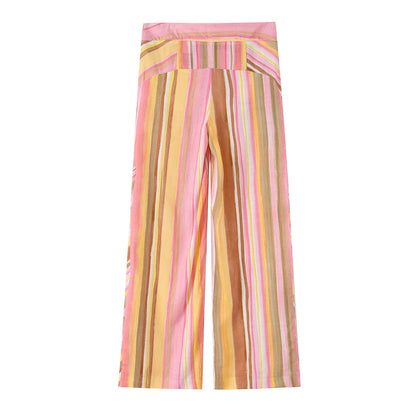 KONDALA Chic Striped Y2K Fashion 2026 Summer Long Pants Zipper Wide Leg Pockets Trousers Straight Female Casual Elegant Pants