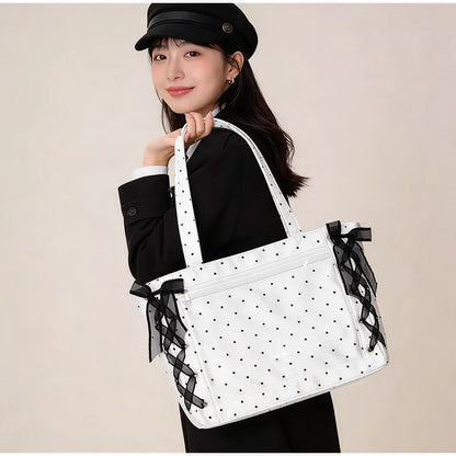 Sweet College Style Ribbon Ita Bag Women Fashion Shoulder Bags Large Capacity Tote Bag For Daily Commuting Transparent Handbag