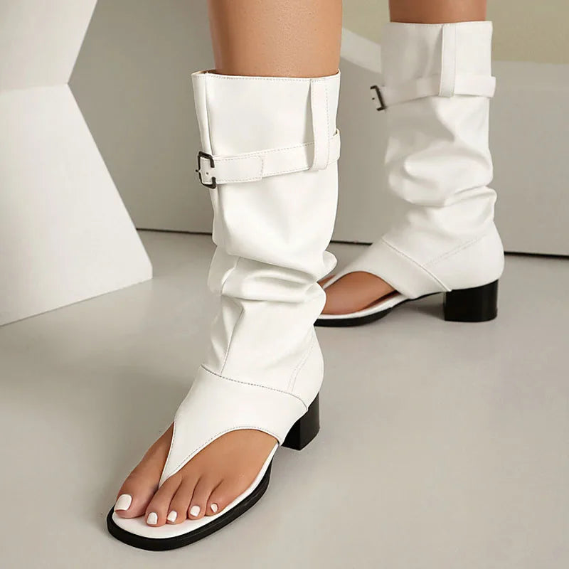 New Fashion sandalias femininas Clip Toe Chunky Heels High Top Sandals Women Knee High Boot Summer Shoes Lady Flip Flops WSH5264