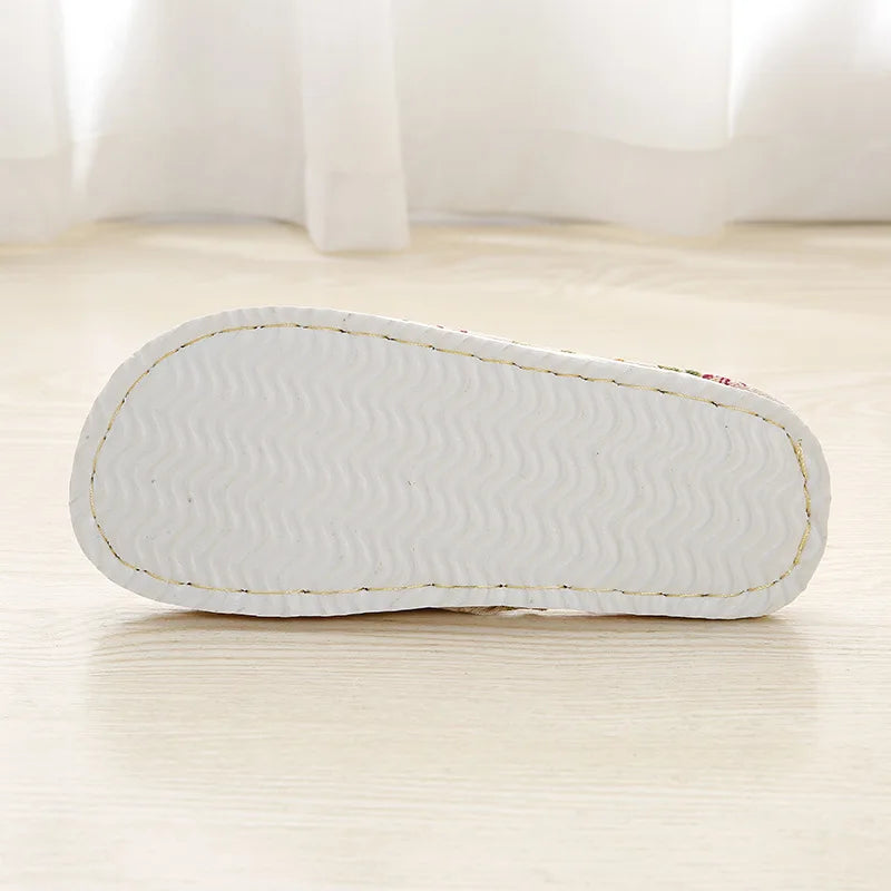 Four Season Linen Home Slippers Women Autumn Indoor Casual Floral Slides Couples House Non-slip Sandals Adults Cartoon Cat Shoes