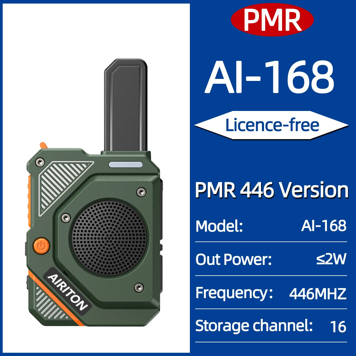 2PCS AIRITON AI-168 Mini Walkie Talkie Rechargable PMR/FRS Portable Long Range NOAA Type-C Charger for Trip Business Ham Radio