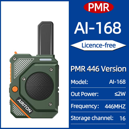 2PCS AIRITON AI-168 Mini Walkie Talkie Rechargable PMR/FRS Portable Long Range NOAA Type-C Charger for Trip Business Ham Radio