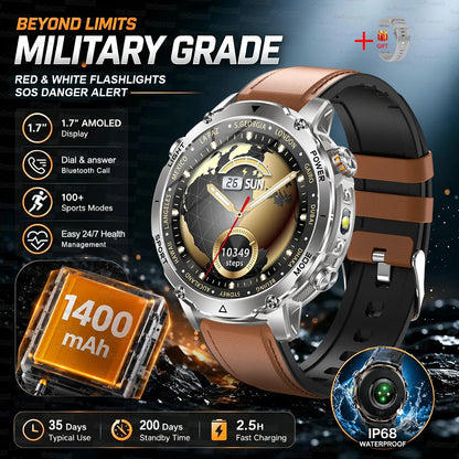 New 1400mAh Big Battery Smart Watch Men Outdoor GPS Flashlight IP68 Waterproof Bluetooth Call AMOLED Military Sports Smartwatch