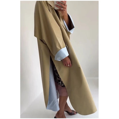 Women Black Long Solid Color Trench Coat Stand Collar Loose Drop Shoulder Single-breasted Windbreaker Lady Commute Outing Wear