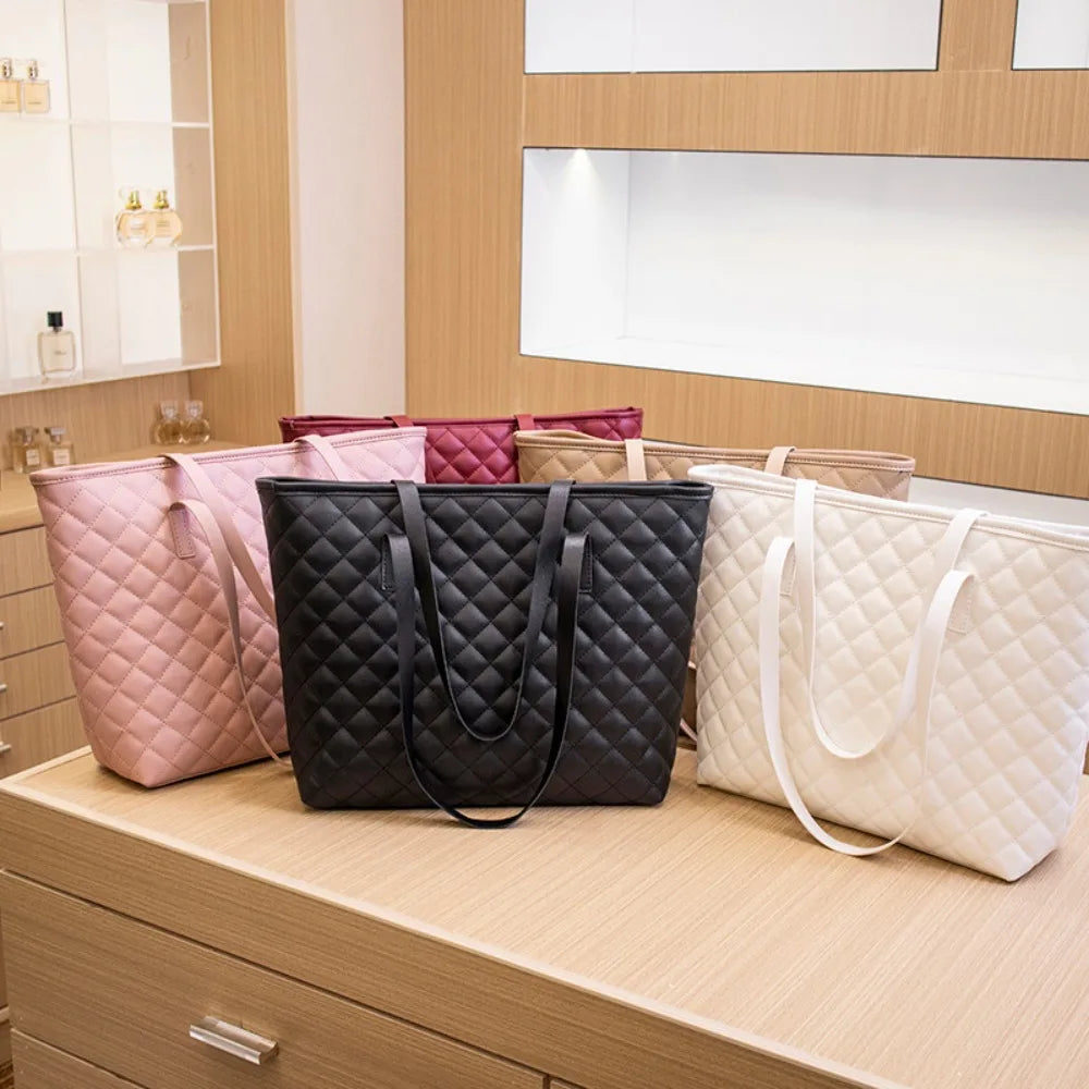Large Capacity Tote Bag Casual Zipper PU Ladies Handbags Mommy Bag Women