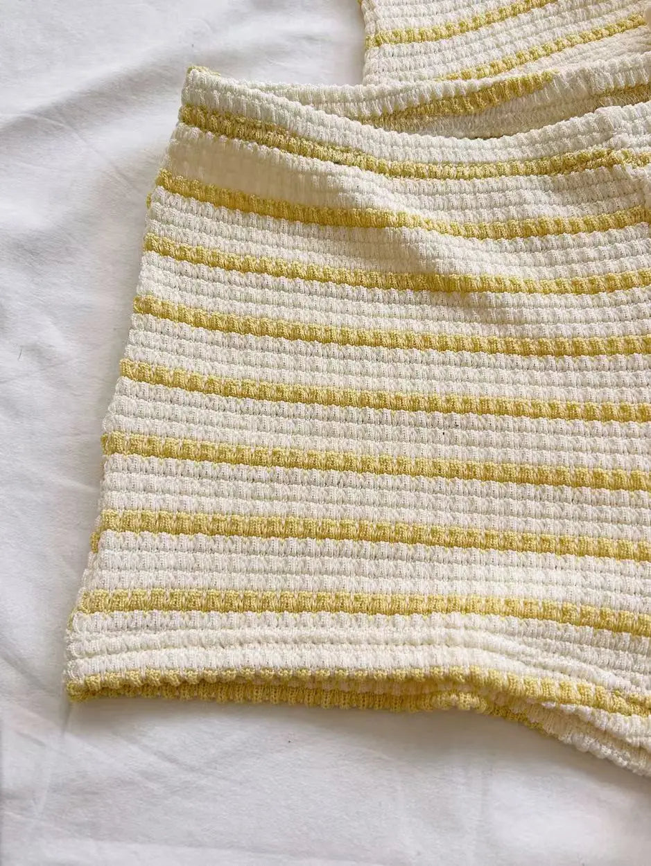 Summer Textured Knit Halter Top And Shorts Set Women Striped Sleeveless Backless Holiday Beach Two Piece Outfit