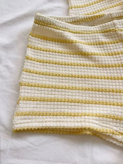 Summer Textured Knit Halter Top And Shorts Set Women Striped Sleeveless Backless Holiday Beach Two Piece Outfit
