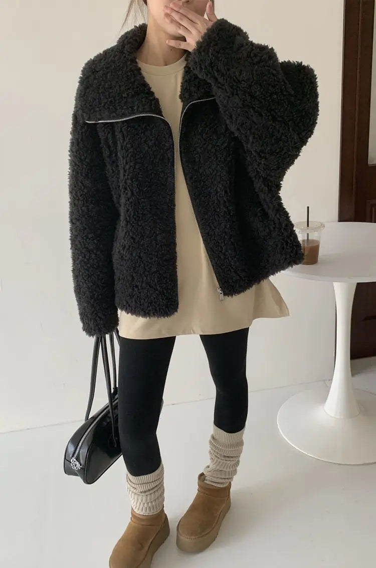 Fake Fleece Coat Women New Autumn Winter Casual Fleece-Lined Thickened Fur-Onepiece Coat Top