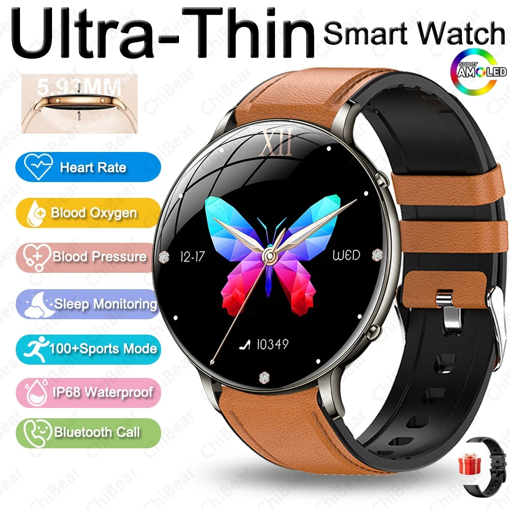 2026 Ultra-Thin Women Smart Watch AMOLED HD GPS Track Always-On Time Display LED Flashlight Bluetooth Call Waterproof Smartwatch