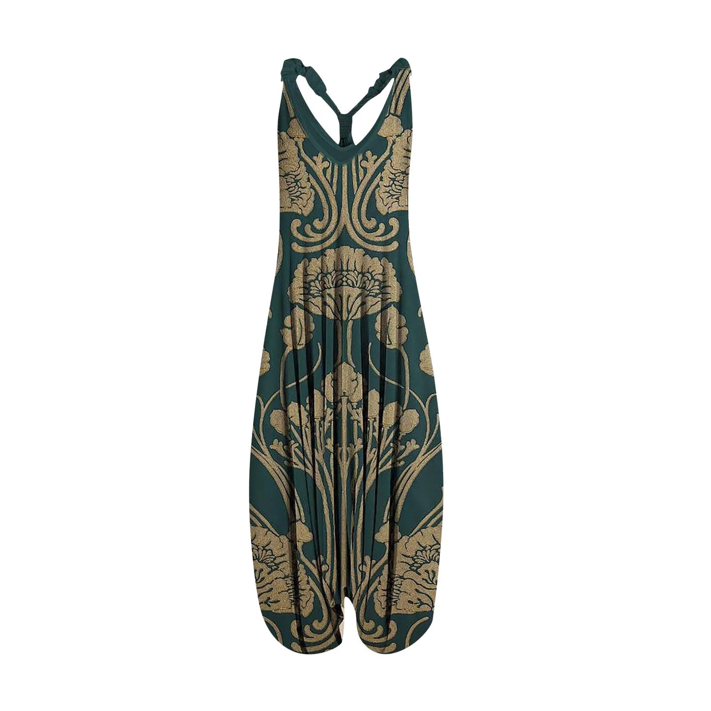 Wide Leg Bohemian Loose Overall Jumpsuit Ethnic Mandala Vintage Paisley Printing Women Rompers Backless Harem Bloomers Playsuit