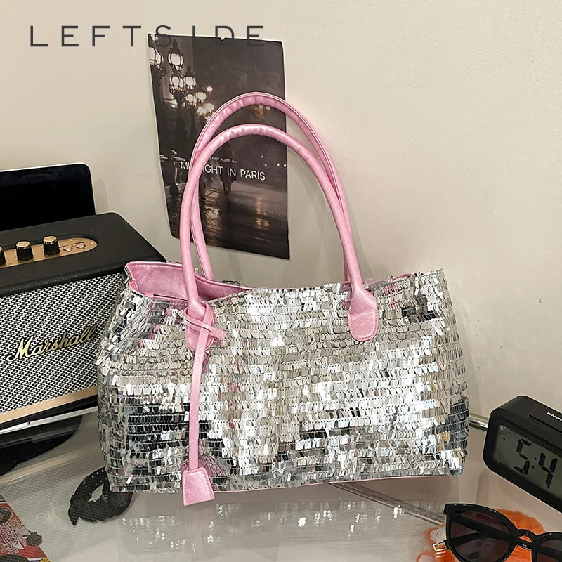 LEFTSIDE Sequins Shoulder Bags for Women 2025 Designer New Trendy Fashion Evening Party Bling Square Bag Handbags and Purses