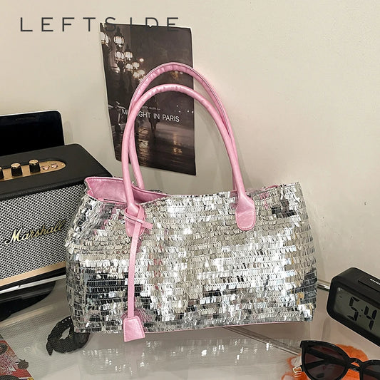 LEFTSIDE Sequins Shoulder Bags for Women 2025 Designer New Trendy Fashion Evening Party Bling Square Bag Handbags and Purses