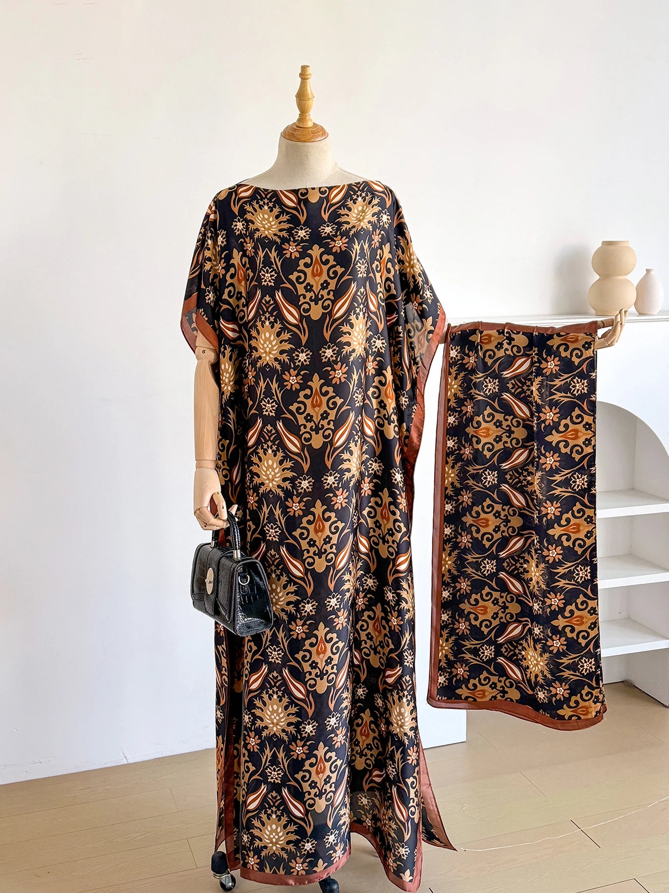 New 2026 African Women Dashiki Boho Print Maxi Dress Free Size Design with Scarf Loose Elegant Muslim Dubai Style