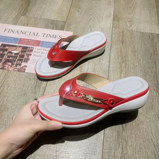 Sandals for Women Flip Flops Metal Button Slides Slipper Beach Dance Non-slip Casual Wedge Shoes Female Summer Slippers Sandals