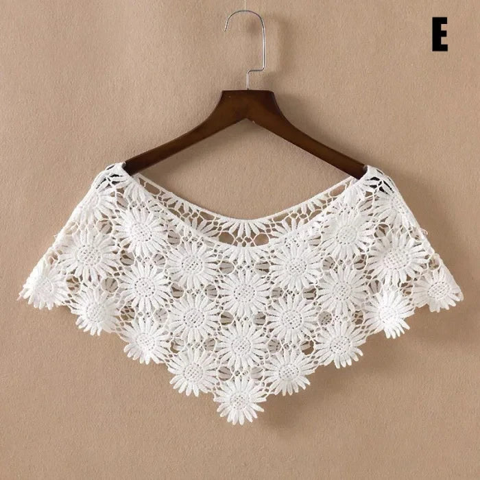 Women Vintage Crochet Knit Cape Elegant Cute Lace Short Hollow Out Shawls Shrug Poncho Wedding Bridal Evening Dress Lace Scarf