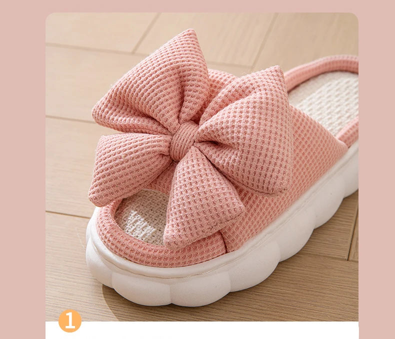 Bow Platform Women's Slippers Home Spring Summer Luxury Designer Woman Shoes 2026 Fashion Hemp Indoor Slides Lightweight Soft
