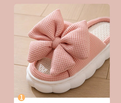 Bow Platform Women's Slippers Home Spring Summer Luxury Designer Woman Shoes 2026 Fashion Hemp Indoor Slides Lightweight Soft