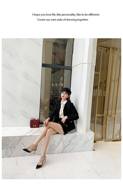 Women's Gladiator sandals Summer 2026 Luxury With Ankle Strap Pointed Toe Fashion Rivet High Heels Party Ladies Shoes Women 10cm