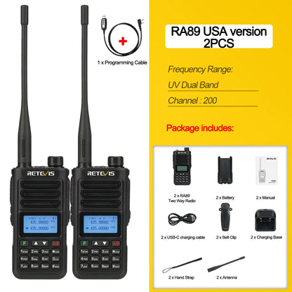 Retevis RA89 Walkie Talkie IP68 Usb-C Long Range Walkie Talkies FM VHF Ham Radio for Camping Hunting Emergency Rescue