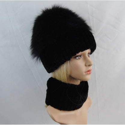 New Winter Lady Brand Hand Make Real Genuine Fox Fur Hat Scarf Girls Natural Real Rex Rabbit Fur Ring Cap Real Fur Scarves Hats