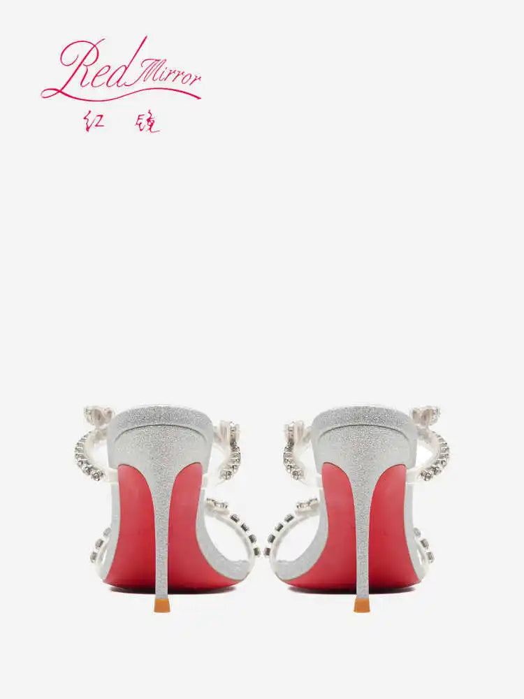 Rhinestone Heeled Sandals Red Shiny Bottoms Luxury Brand Hollow 2027 Elegant High Heels Sexy Slingbacks Ladies Shoes Women Shoes