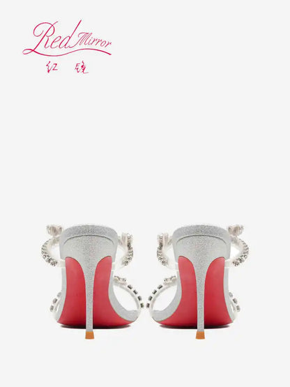 Rhinestone Heeled Sandals Red Shiny Bottoms Luxury Brand Hollow 2027 Elegant High Heels Sexy Slingbacks Ladies Shoes Women Shoes