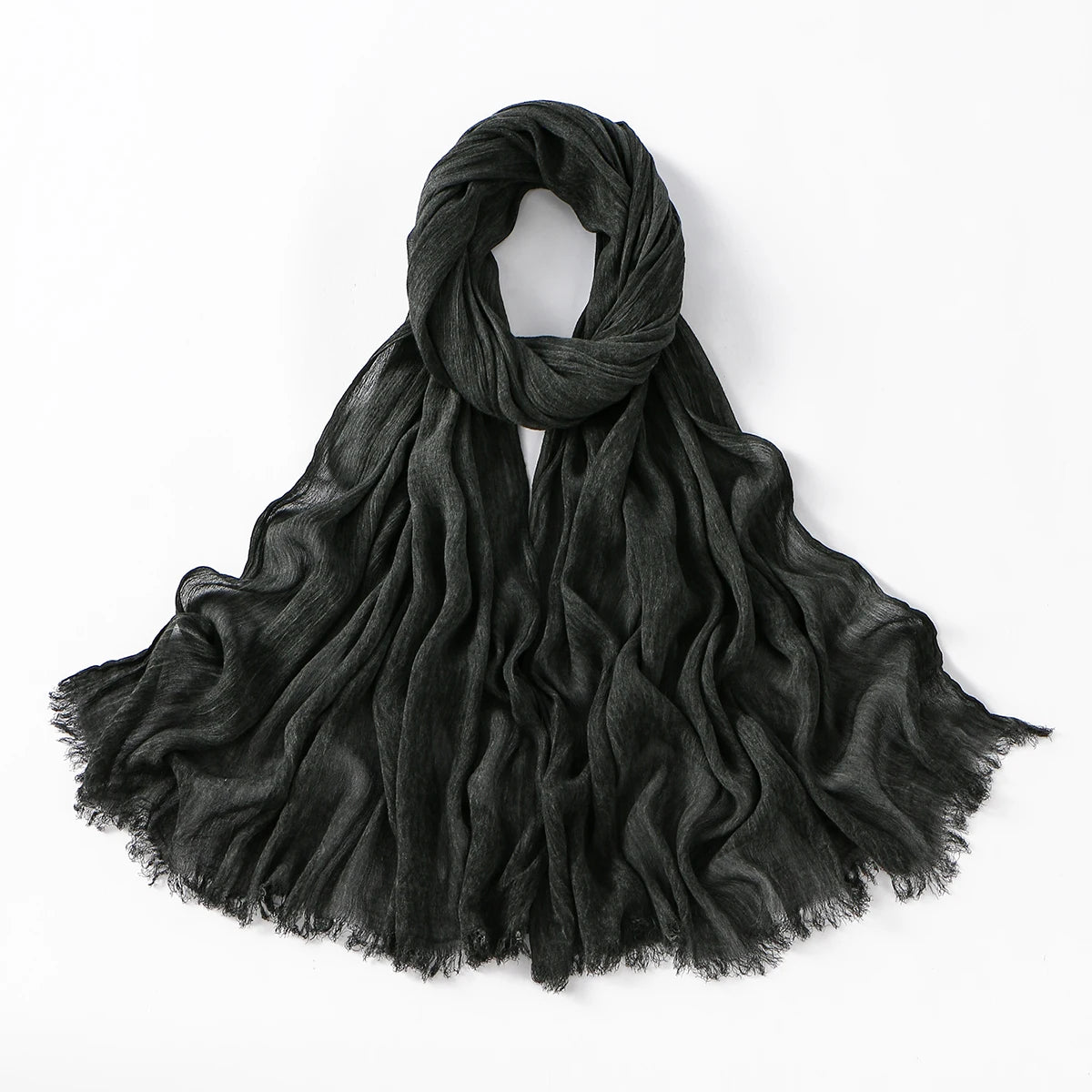Fashion Crinkle Cotton Royan Hijab Scarf for Muslim Women Islamic Long Soft Shawls Wraps Short Tassel Bufanda Accessories