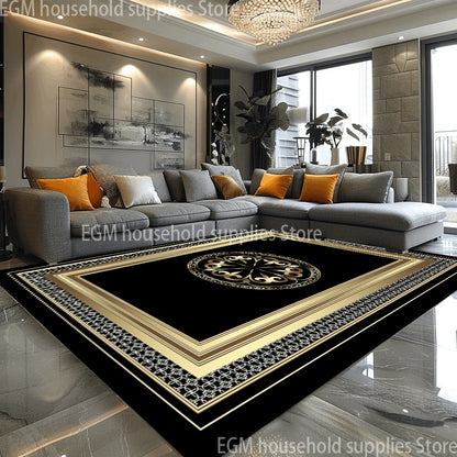 European Style Luxury Large Rugs for Living Room Black Gold Parlor Sofa Carpet Non-slip Easy Cleaning Soft Rug Coffee Tables Mat