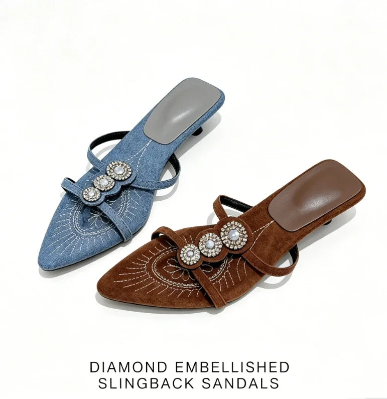 Women Crystal Clip Toe Slippers Pointed Toe Luxury Heels Shoes Dress Woman Sandals Party Trend Flip Flops New Cozy Female Slides