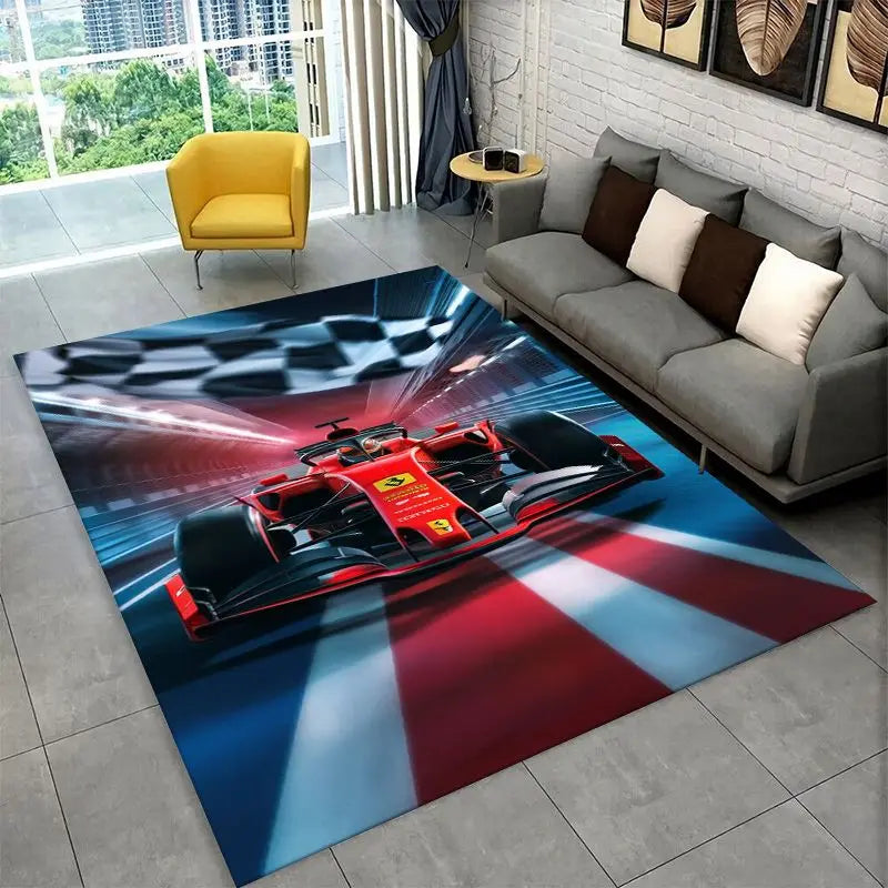 Retro F-Ferrarii Racing Car Moto Non-Slip Area Rug for Living Room,Bedroom,Playroom,Carpet Floor Mat Home Decor Rug Kids Room