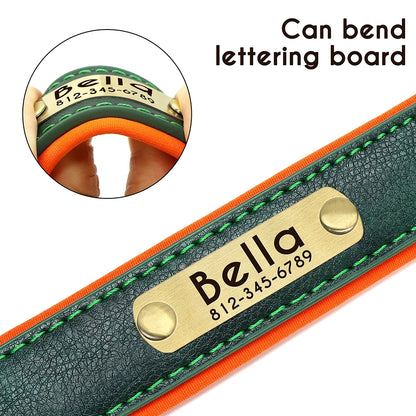 Personalized Dog Collar Leash PU Leather Dogs Collars Pet Rope Engraved Pet ID Name Necklace for Small Large Dogs Soft Padded