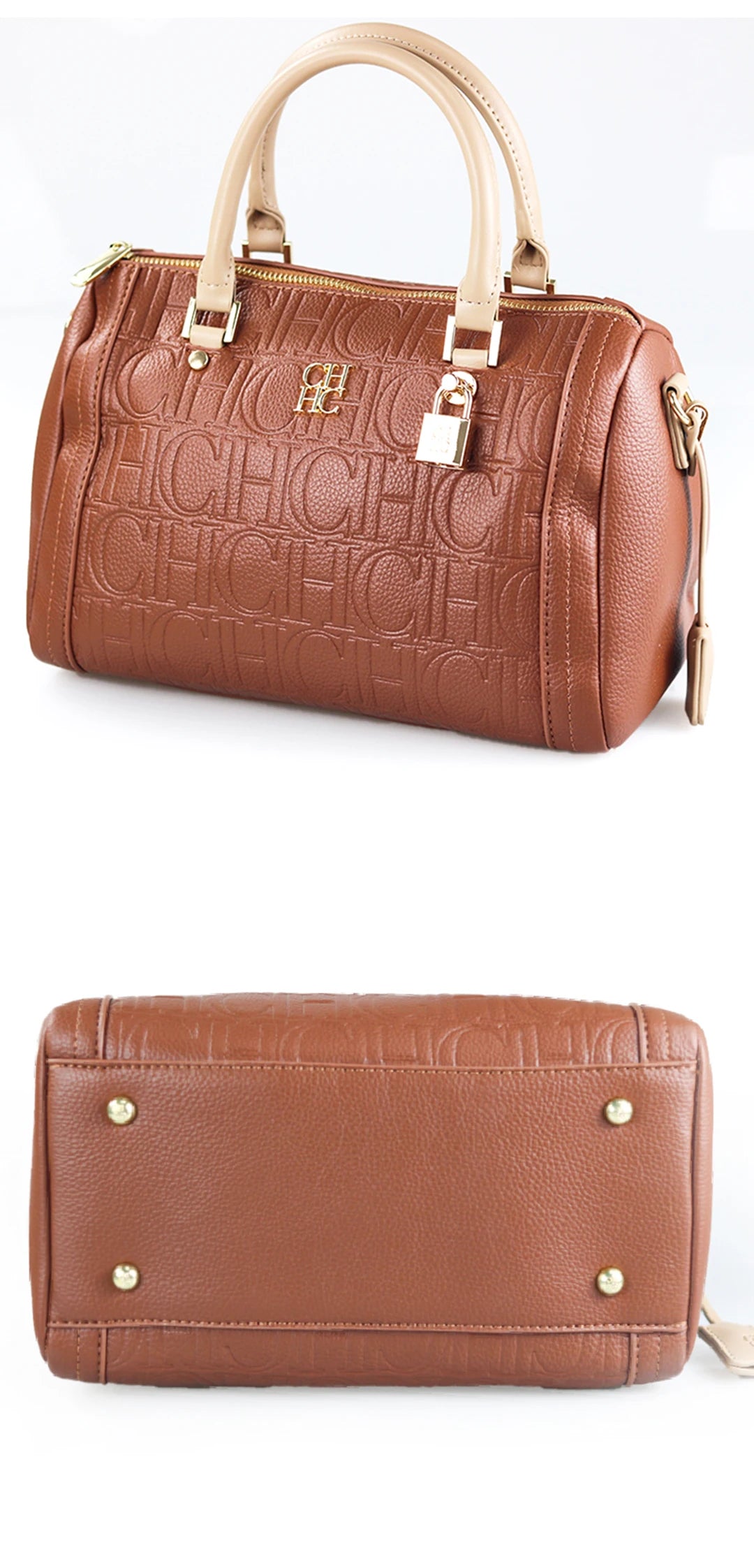 CH Boston Bag Women Metal Lock Handbag Double Top Handle Detachable Crossbody Strap Daily Travel Ladies Shoulder Purse