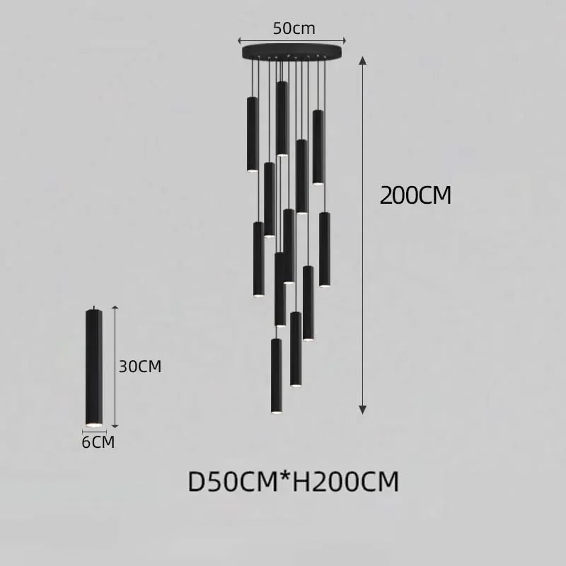 Modern LED Staircase Ceiling Chandelier Black Nordic Simple Indoor Lighting Fixture New Creative Design Island Long Hanging Lamp
