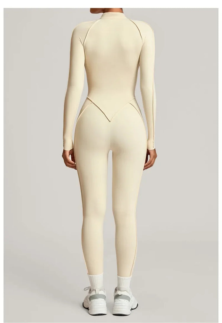 Women's Winter Yoga Jumpsuits Sports Fitness Hip-Lifting Slimming One-piece Zipper Long-Sleeved Outdoor Gym Workout Bodysuits