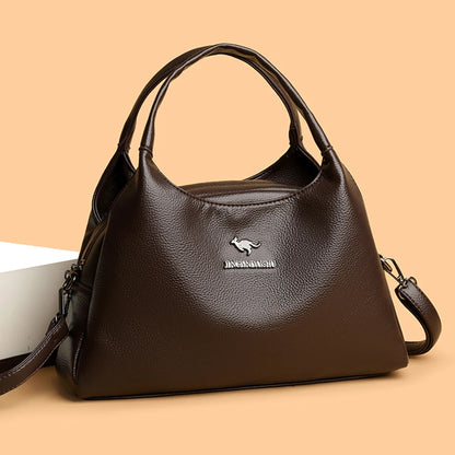 New Ladies Soft Leather Handbag Large Capacity Single Shoulder Bag Retro Solid Color Mom Bolsa Luxury Cross-Border Style Bags