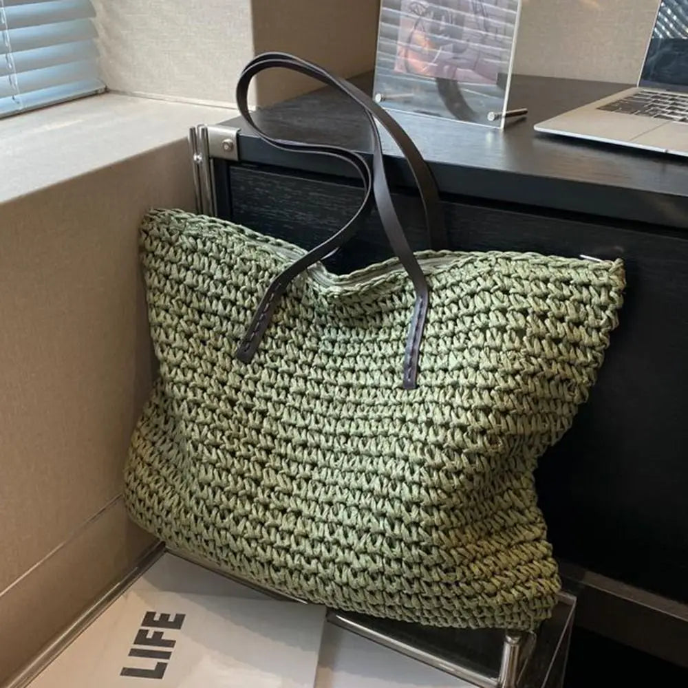 Luxury Shopping Beach Tote Bags Simple Style Large Capacity Woven Tote Bags